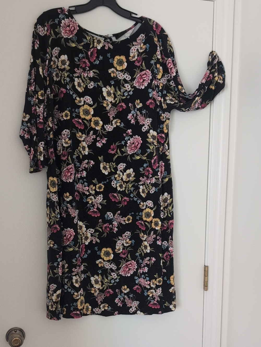 J. Jill Black Floral Long-Sleeve Midi Dress with Yellow & Pink Flowers